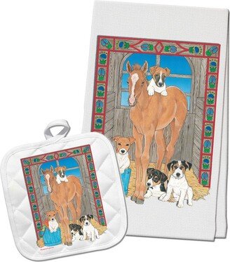 Jack Russell Terrier Kitchen Dish Towel & Pot Holder Gift Set-AA