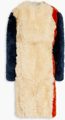 Color-block shearling coat