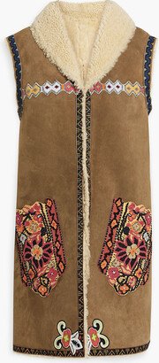 Embroidered appliquéd shearling vest