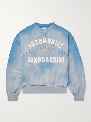 Lamborghini Logo-Print Distressed Cotton-Jersey Sweatshirt