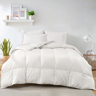 PeaceNest All Season Gray Grid Printed White Goose Feather Fiber Comforter