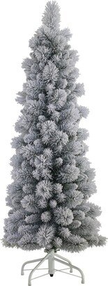 Puleo Flocked Pencil Artificial Christmas Tree with Stand, 4.5'