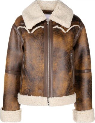 Faux-Shearling Trim Zip-Up Jacket-AA