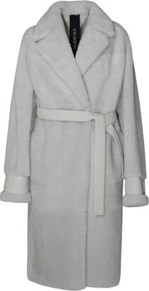 Long white leather fur coat