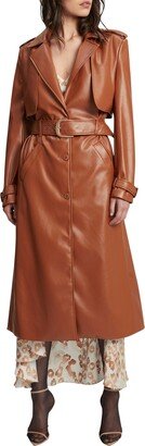 Faux Leather Trench Coat-AB