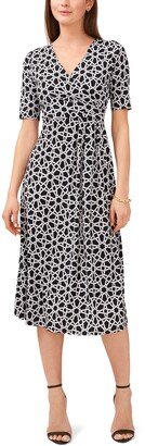 Print Wrap Front Knit Midi Dress