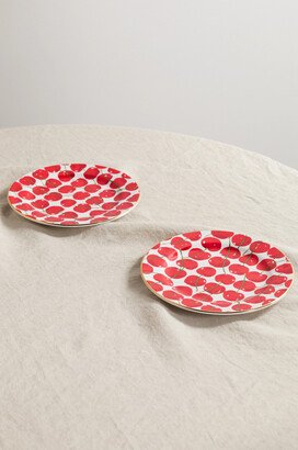 Set Of Two 20cm Gold-plated Porcelain Dessert Plates - Red