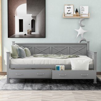 Calnod Rustic Casual Style Twin Size Daybed with 2 Large Drawers, X-shaped Frame-AA