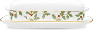 Holly and Berry Gold Covered Butter Dish