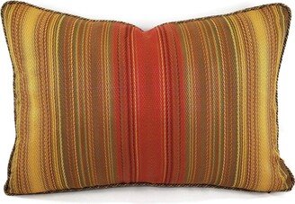 Gold & Red Striped Jacquard With Cording Lumbar Pillow Cover - 14 X 20 Red, Green, Tan, Cushion Case