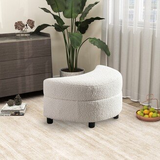 Zeus & Ruta 32.7 W Upholstered Half Crescent Moon Ivory Storage Ottoman