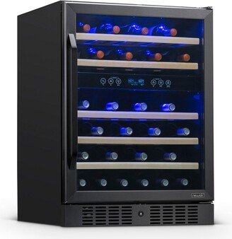 24 Built-in 46 Bottle Dual Zone Compressor Wine Fridge in Black Stainless Steel, Quiet Operation with Beech Wood Shelves - Black stainles stee