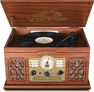 Victor Audio Victor Mahogany State 7-In-1 Wood Music Center With Turntable And Bluetooth