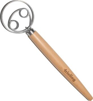 Wood and Stainless Batter and Dough Whisk for Mixing Bread Dough, 13-Inch, Natural