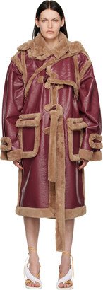 Burgundy Wrap Faux-Leather Coat