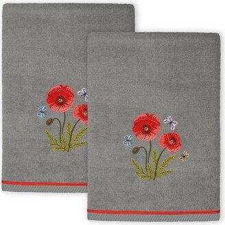 2pc Polly Design Embellished Bath Towel Set Charcoal