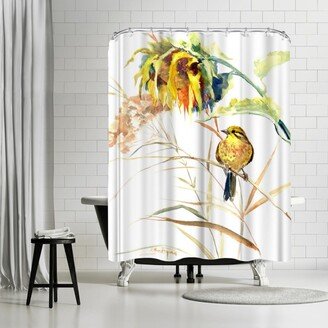 71 x 74 Shower Curtain, Yellowhammer And Sunflower by Suren Nersisyan