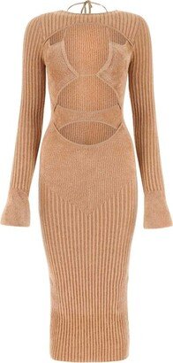 Long Sleeved Cut Out Detailed Knitted Dress