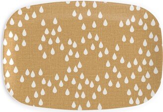 Serving Platters: Scattered Rain Drops - Mustard Yellow Serving Platter, Yellow