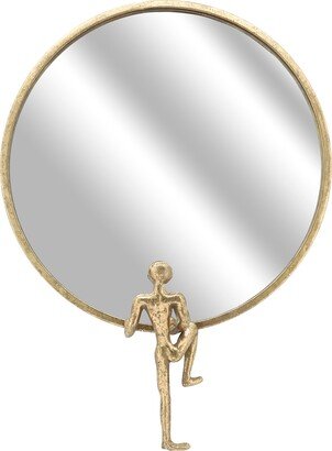 Handmade Gold Metal Round Wall Mirror with Stick Figure Design