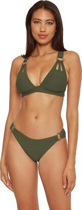 Line in The Sand Skylar Rib Textured Ring Halter Top (Cactus) Women's Swimwear