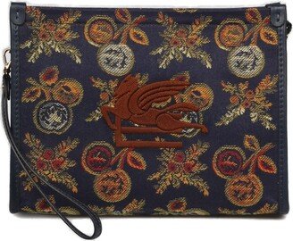 Patterned-Jacquard Zipped Clutch Bag