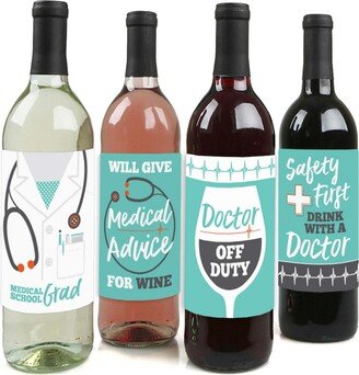 Big Dot Of Happiness Medical School Grad - Doctor Party Decor - Wine Bottle Label Stickers - 4 Ct