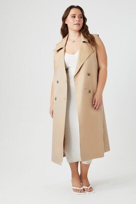 Women's Sleeveless Trench Coat in Tan, 3X