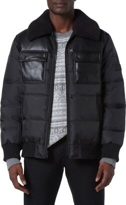 Beaumont Faux Shearling Collar Faux Leather Water Resistant Quilted Puffer Jacket