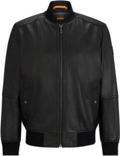 Regular-fit jacket in textured soft-touch leather