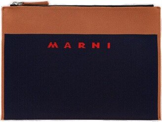 Logo-Embroidered Zip Clutch Bag