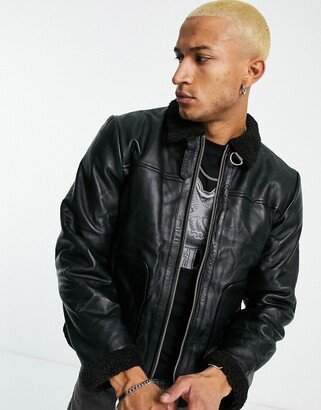 reversible aviator shearling & leather jacket