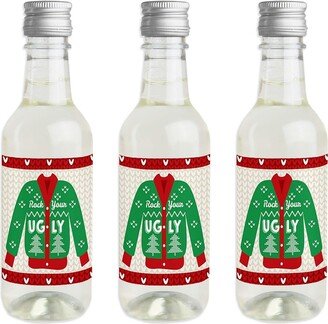 Big Dot Of Happiness Ugly Sweater - Mini Wine Bottle Label Stickers Christmas Party Favor Gift 16 Ct