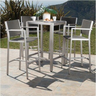 Cape Coral 5pc All-Weather Wicker/Metal Patio Bar Set with 4 Stools - Gray