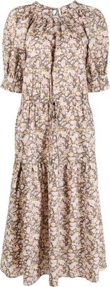 Floral-Print Poplin Midi Dres