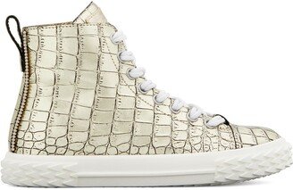 Crocodile-Effect High-Top Sneakers