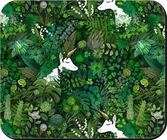 Mouse Pads: Irish Unicorn In A Green Garden Mouse Pad, Rectangle Ornament, Green