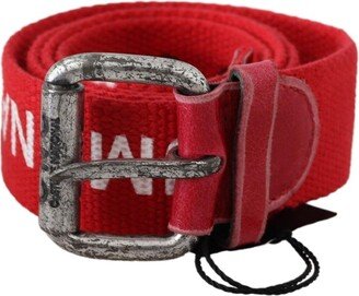 Red Woven Silver Rustic Logo Buckle Women's Belt