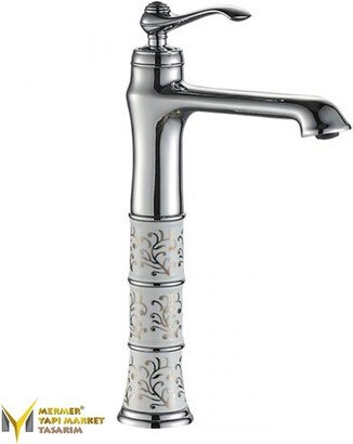 Chrome Rustic Ceramic Design Tall Faucet - Mixer Faucet, Tap, Bathroom Vanity, Sink %100 Brass