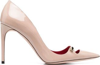 HARDOT 90mm Bar-Detail Patent Leather Pumps