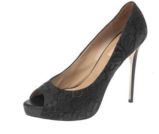 Black Lace Peep Toe Platform Pumps Size 40