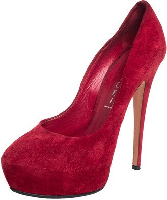 Red Suede Platform Pumps Size 37