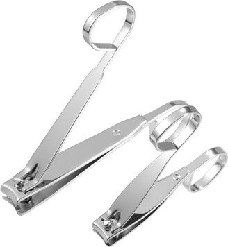 Unique Bargains 2 Pcs Nail Cutter Set Professional Nail Clipper Kit for Travel or Home Silver Tone Stainless Steel