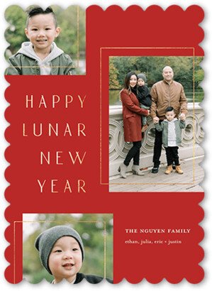 Lunar New Year Cards: Minimal Frames Lunar New Year Card, Red, 5X7, Matte, Signature Smooth Cardstock, Scallop