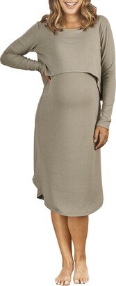 Leah Long Sleeve Ribbed Maternity/Nursing Dress & Knotted Baby Gown Set