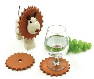 Peterson Housewares Rubber Wood Lion Wooden Coaster Holder Set, 5 Piece