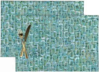 Mid Century Placemats | Set Of 2 - Teal Aquatic Mod By Kadyson Geometric Abstract Shapes Aqua Green Cloth Spoonflower