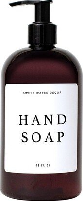 Sweet Water Decor Amber Plastic White Text Label Hand Soap Dispenser - 16oz