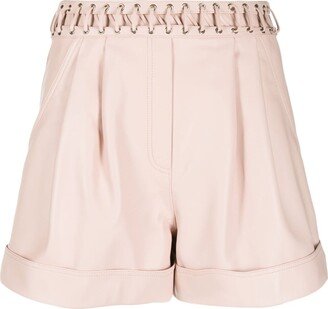 Lattice-Detail Leather Shorts