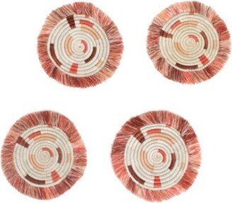 Pink Sweetgrass Coaster Set Coral Basket Coasters Organic Fringe New Home Gift